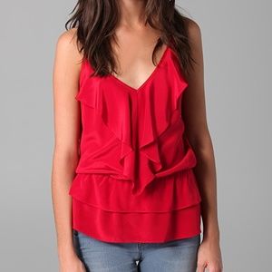 Rory Beca Red Shuli Ruffled Silk Camisole